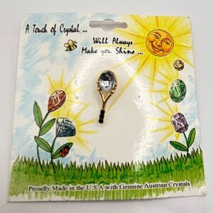 Gold Clear Genuine Austrian Crystal Tennis Lapel Pin Brooch